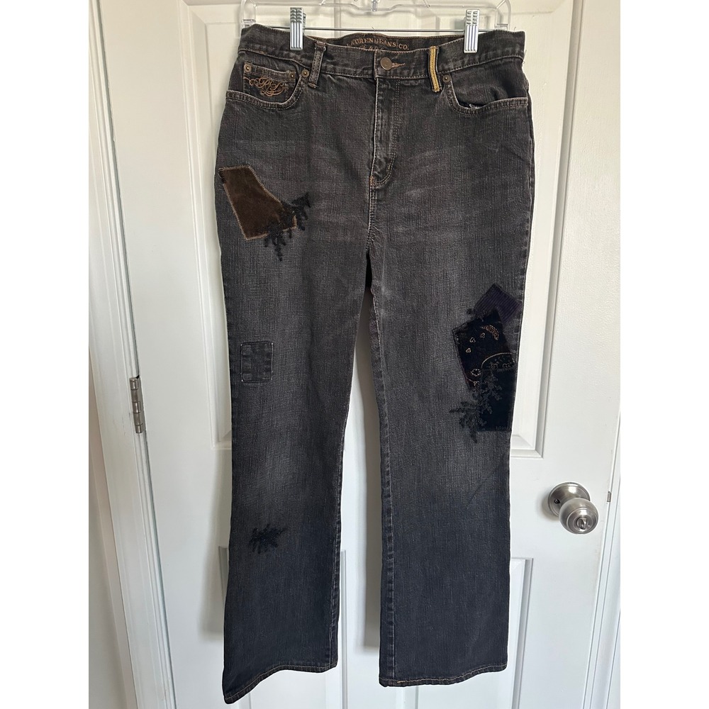 Lauren Jeans Co Ralph Lauren Women's Black Patchwork Bootcut‎ Jeans Size 10